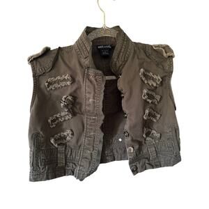 Wet Seal Olive Green Cropped Military Utility Vest – Distressed Cotton, Size M